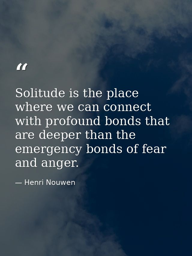 Solitude is the place where we can connect with profound bonds that are deeper than the emergency bonds of fear and ange — Henri Nouwen