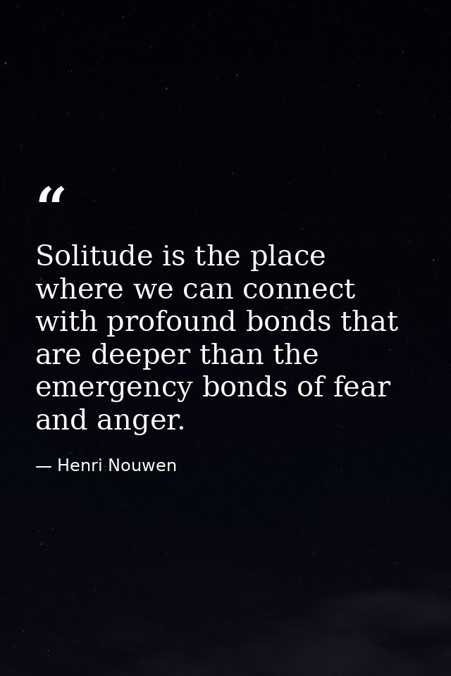Solitude is the place where we can connect with profound bonds that are deeper than the emergency bonds of fear and ange — Henri Nouwen