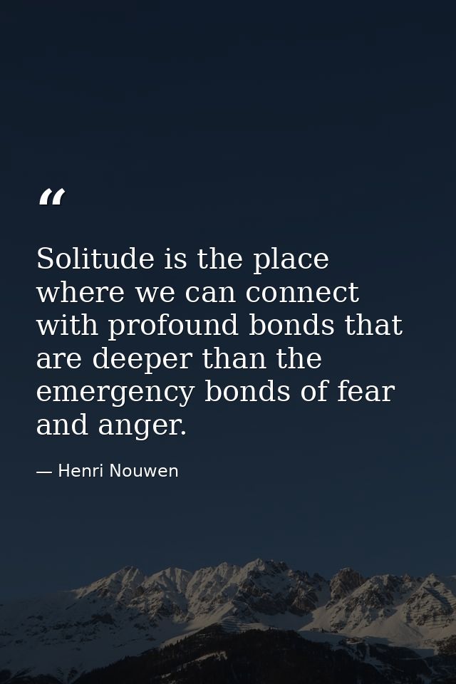 Solitude is the place where we can connect with profound bonds that are deeper than the emergency bonds of fear and ange — Henri Nouwen