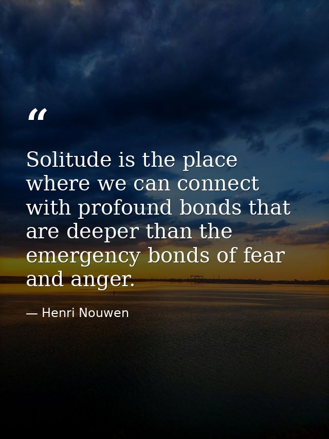 Solitude is the place where we can connect with profound bonds that are deeper than the emergency bonds of fear and ange — Henri Nouwen