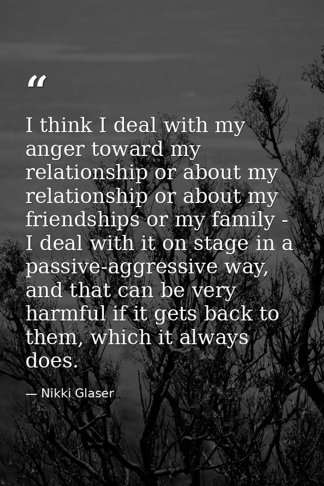 I think I deal with my anger toward my relationship or about my relationship or about my friendships or my family - I de — Nikki Glaser