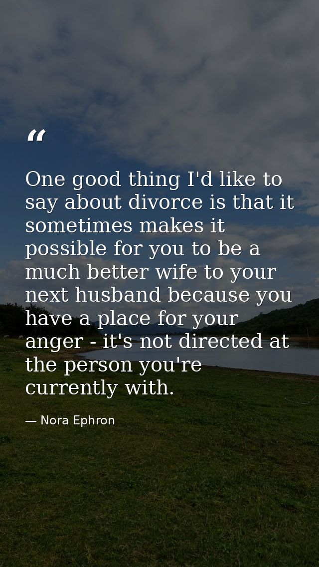 One good thing I'd like to say about divorce is that it sometimes makes it possible for you to be a much better wife to  — Nora Ephron