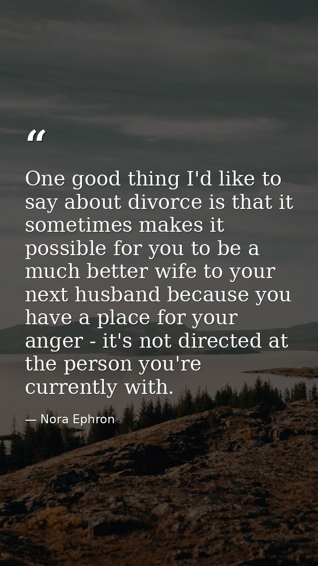 One good thing I'd like to say about divorce is that it sometimes makes it possible for you to be a much better wife to  — Nora Ephron