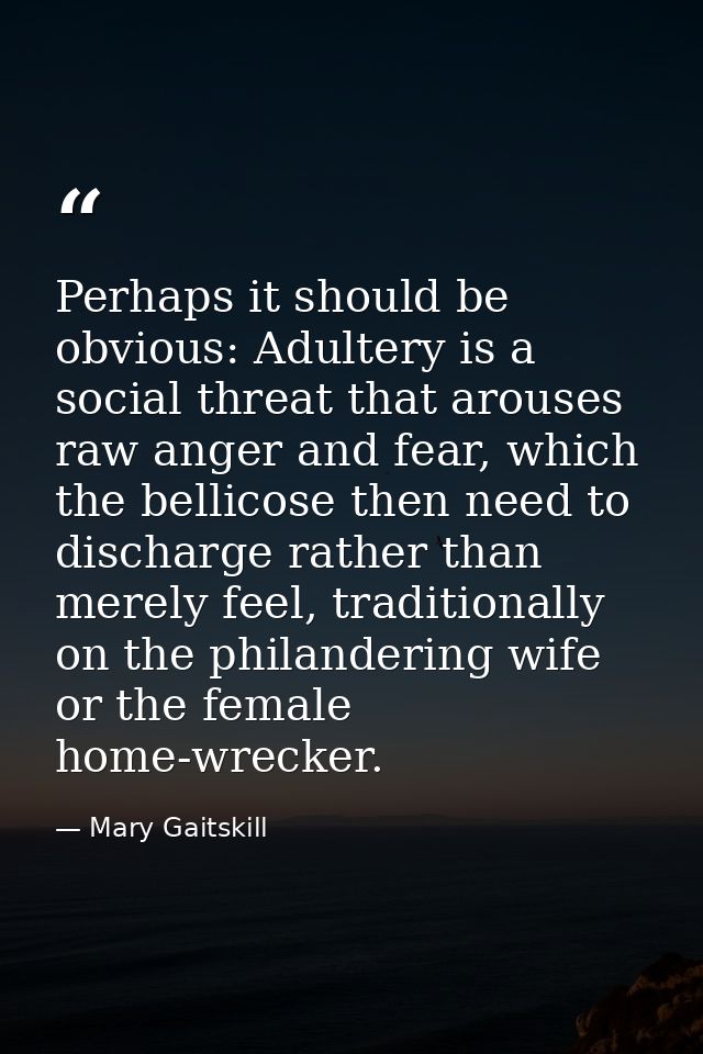 Perhaps it should be obvious: Adultery is a social threat that arouses raw anger and fear, which the bellicose then need — Mary Gaitskill