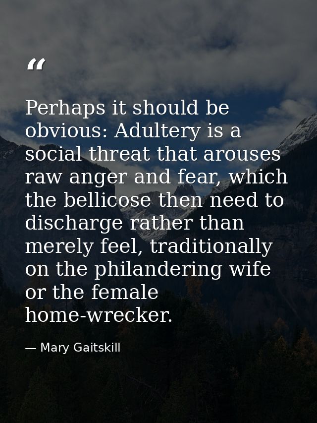 Perhaps it should be obvious: Adultery is a social threat that arouses raw anger and fear, which the bellicose then need — Mary Gaitskill