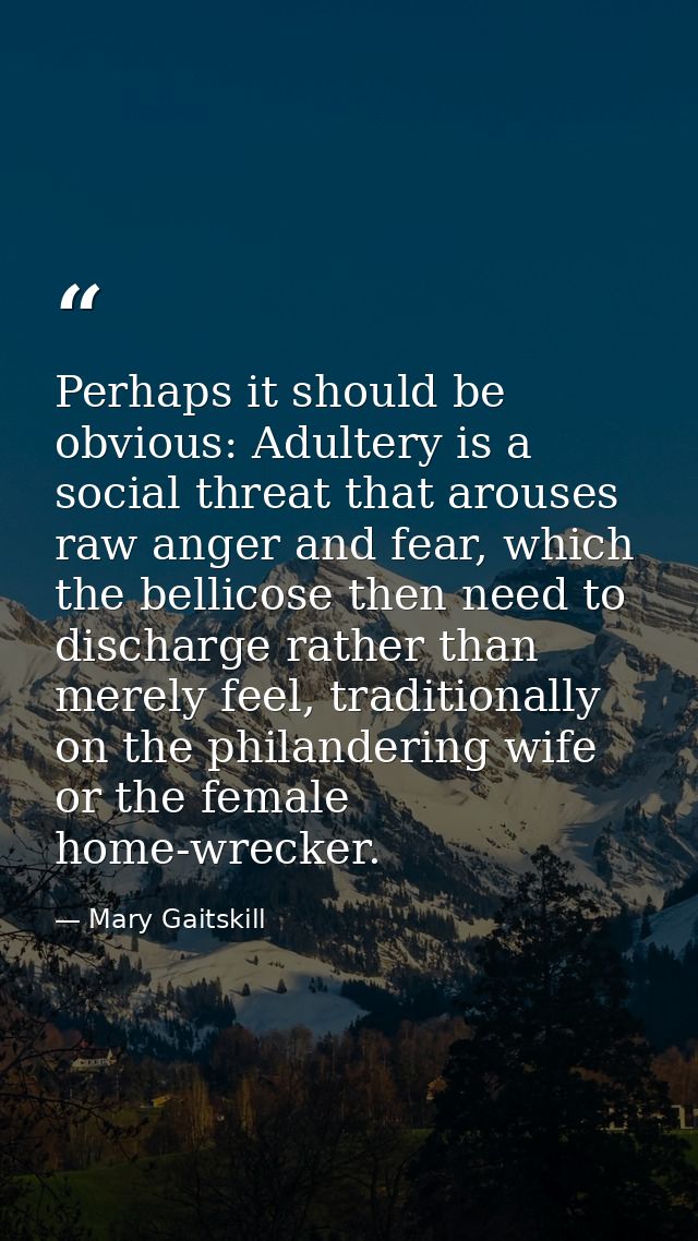 Perhaps it should be obvious: Adultery is a social threat that arouses raw anger and fear, which the bellicose then need — Mary Gaitskill