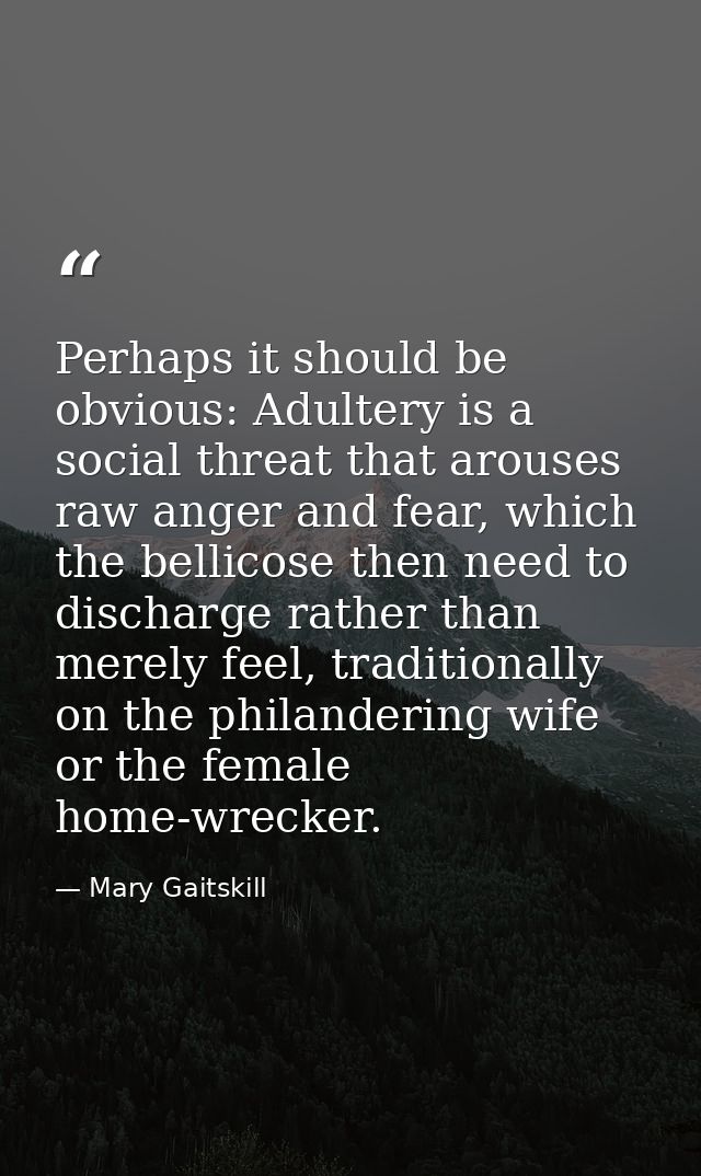 Perhaps it should be obvious: Adultery is a social threat that arouses raw anger and fear, which the bellicose then need — Mary Gaitskill