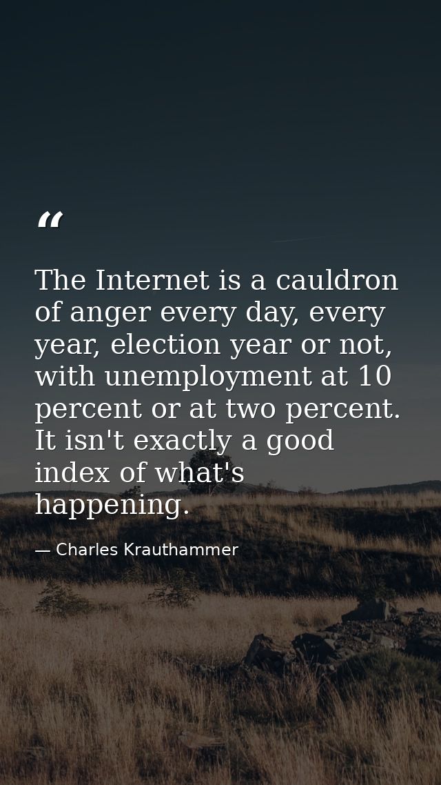 The Internet is a cauldron of anger every day, every year, election year or not, with unemployment at 10 percent or at t — Charles Krauthammer
