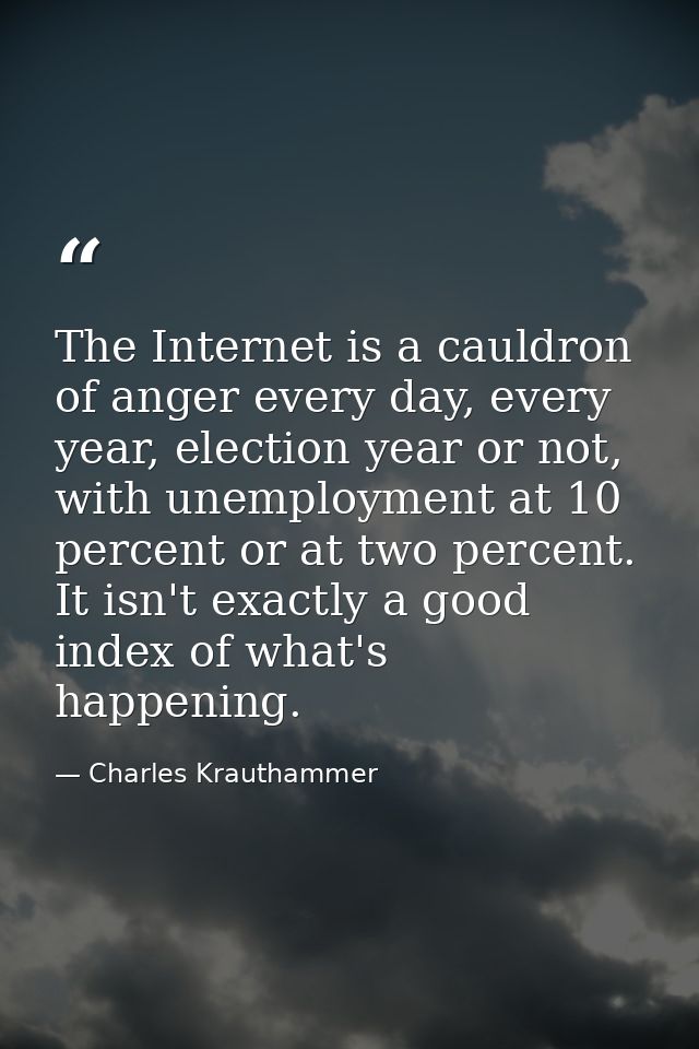 The Internet is a cauldron of anger every day, every year, election year or not, with unemployment at 10 percent or at t — Charles Krauthammer