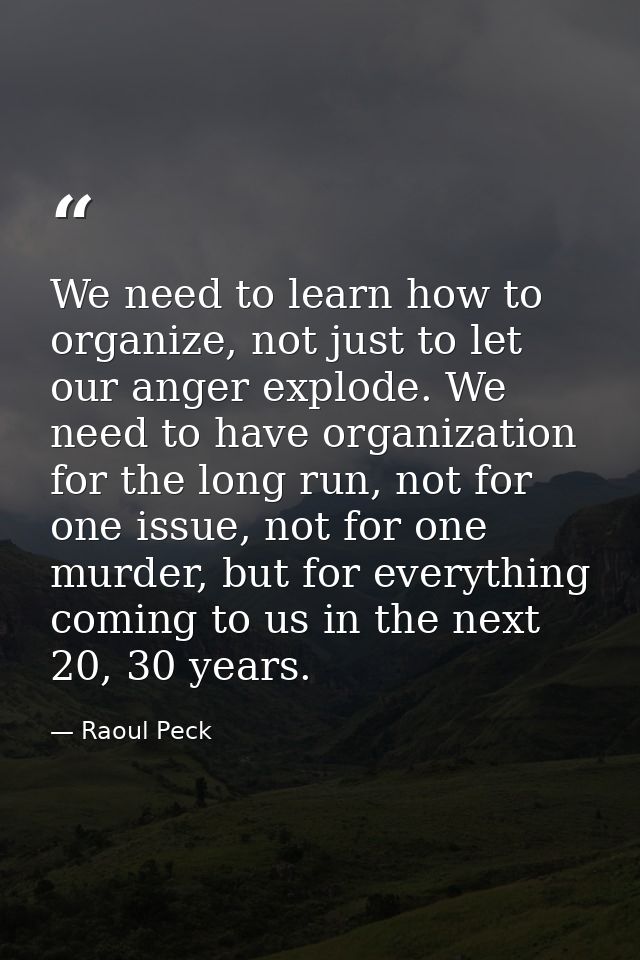 We need to learn how to organize, not just to let our anger explode. We need to have organization for the long run, not  — Raoul Peck