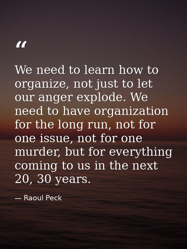 We need to learn how to organize, not just to let our anger explode. We need to have organization for the long run, not  — Raoul Peck