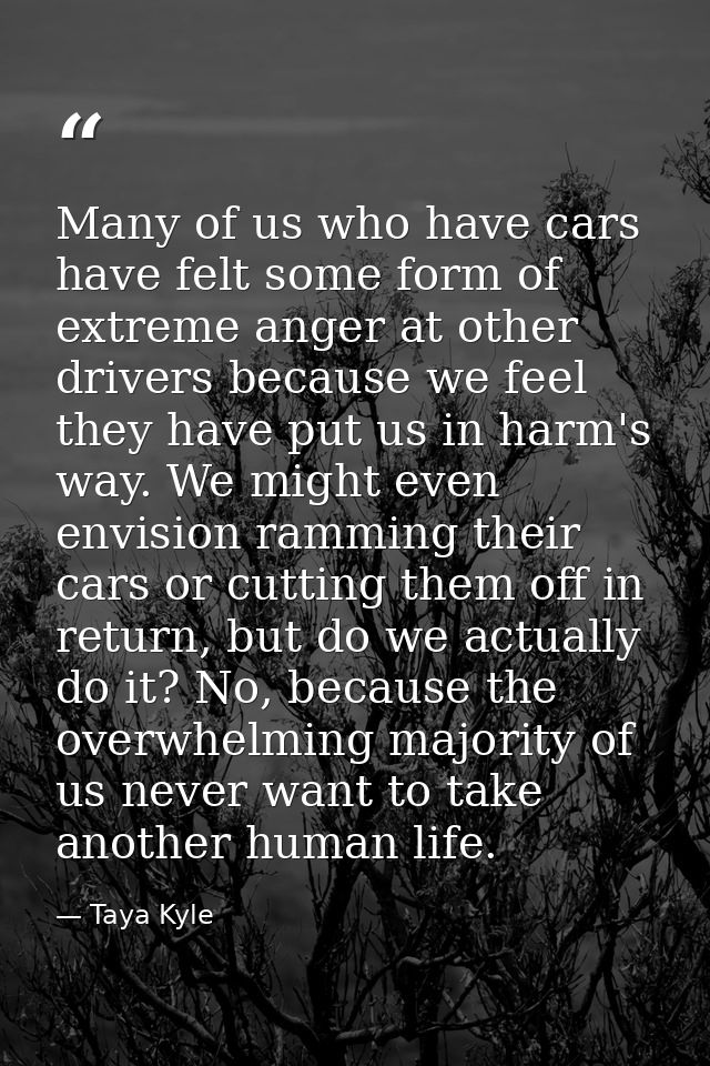 Many of us who have cars have felt some form of extreme anger at other drivers because we feel they have put us in harm' — Taya Kyle