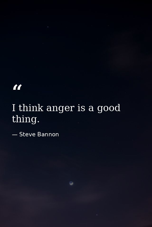 I think anger is a good thing. — Steve Bannon