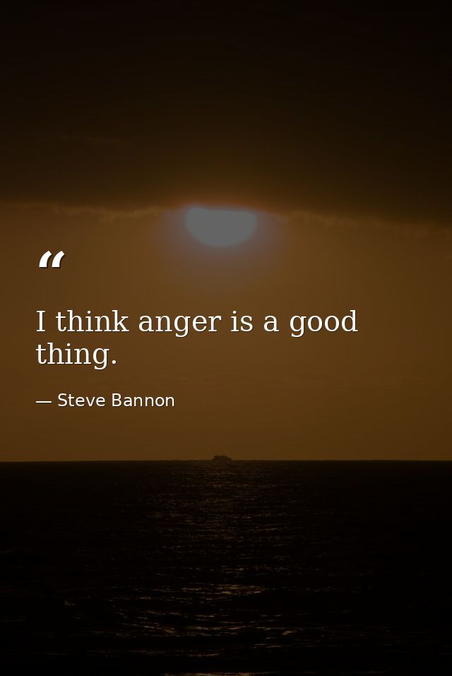 I think anger is a good thing. — Steve Bannon