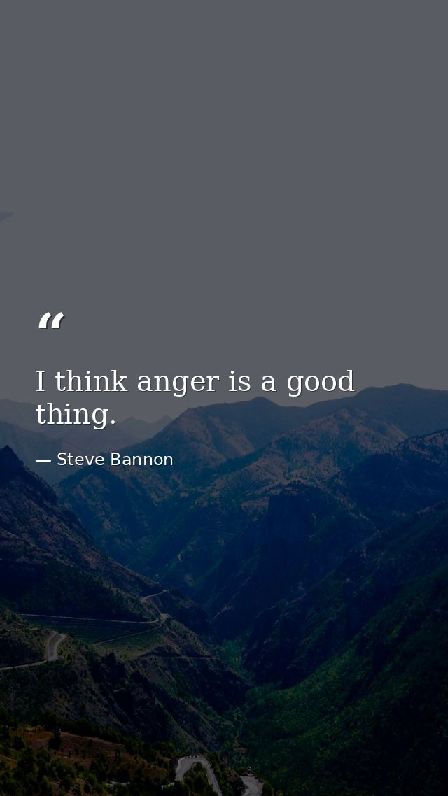 I think anger is a good thing. — Steve Bannon