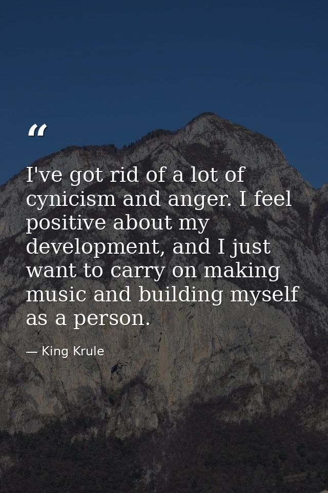 I've got rid of a lot of cynicism and anger. I feel positive about my development, and I just want to carry on making mu — King Krule