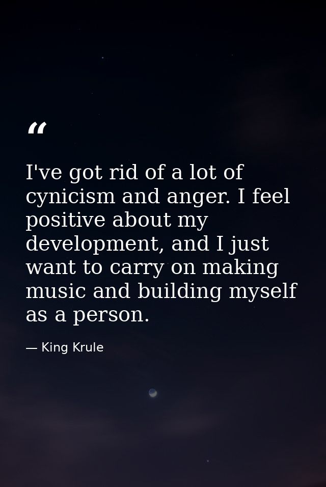 I've got rid of a lot of cynicism and anger. I feel positive about my development, and I just want to carry on making mu — King Krule