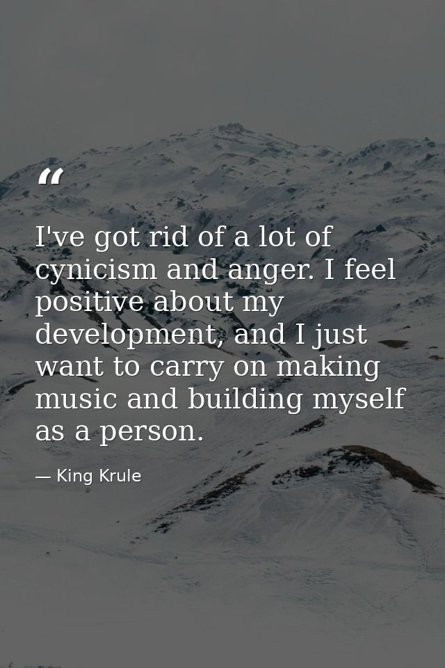 I've got rid of a lot of cynicism and anger. I feel positive about my development, and I just want to carry on making mu — King Krule
