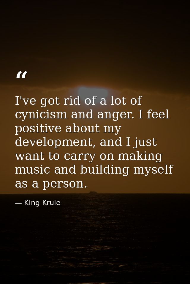I've got rid of a lot of cynicism and anger. I feel positive about my development, and I just want to carry on making mu — King Krule