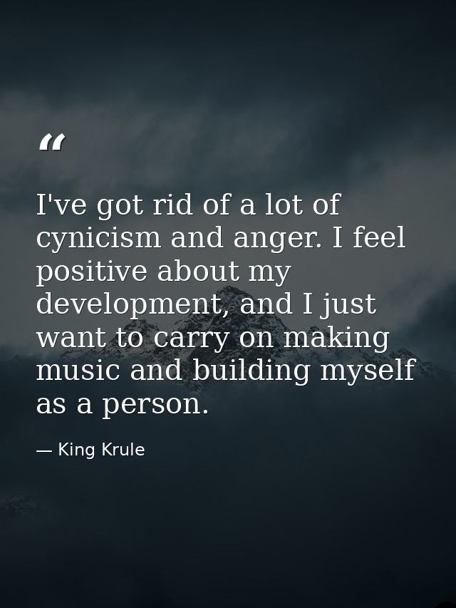 I've got rid of a lot of cynicism and anger. I feel positive about my development, and I just want to carry on making mu — King Krule