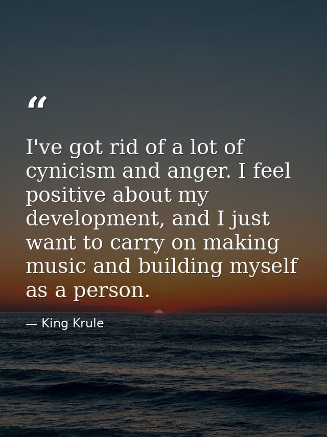 I've got rid of a lot of cynicism and anger. I feel positive about my development, and I just want to carry on making mu — King Krule