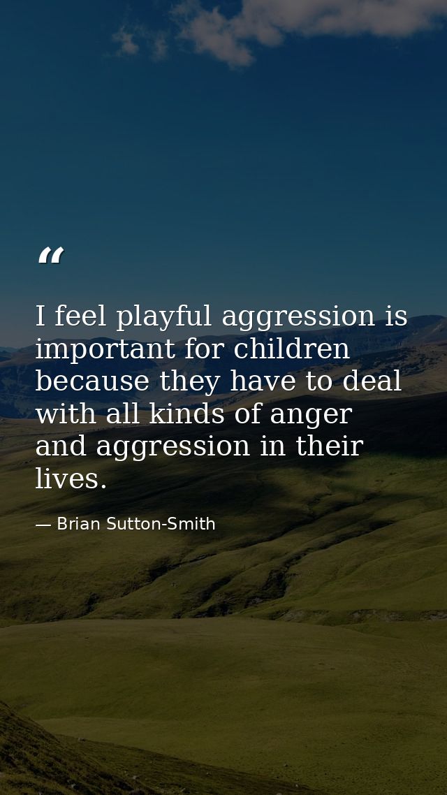I feel playful aggression is important for children because they have to deal with all kinds of anger and aggression in  — Brian Sutton-Smith