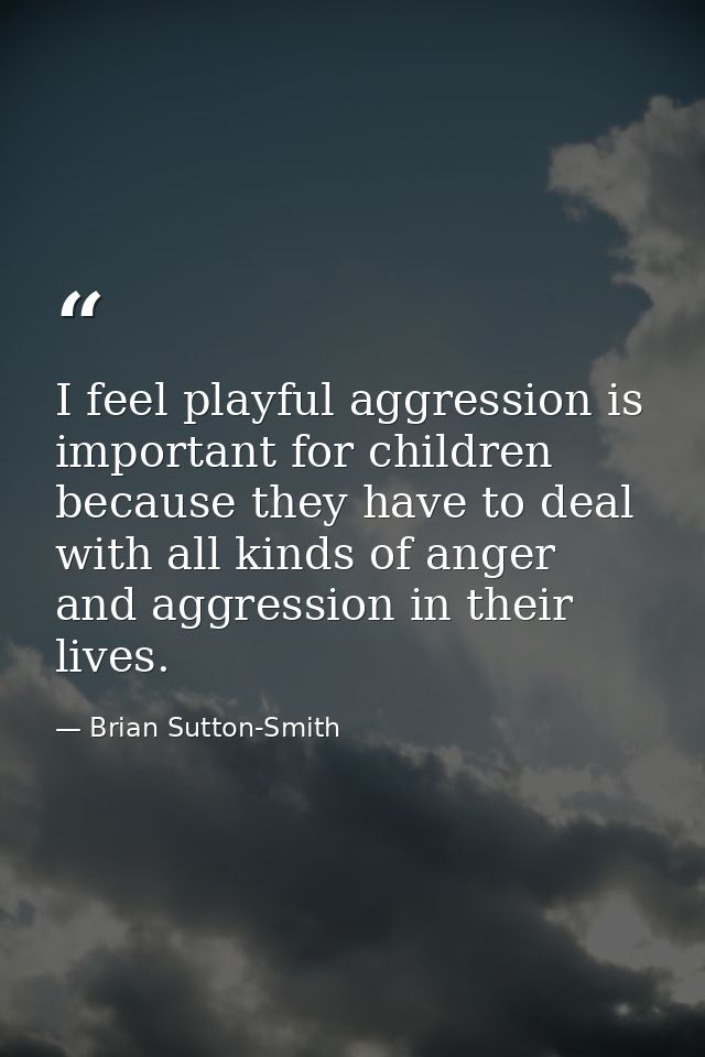 I feel playful aggression is important for children because they have to deal with all kinds of anger and aggression in  — Brian Sutton-Smith