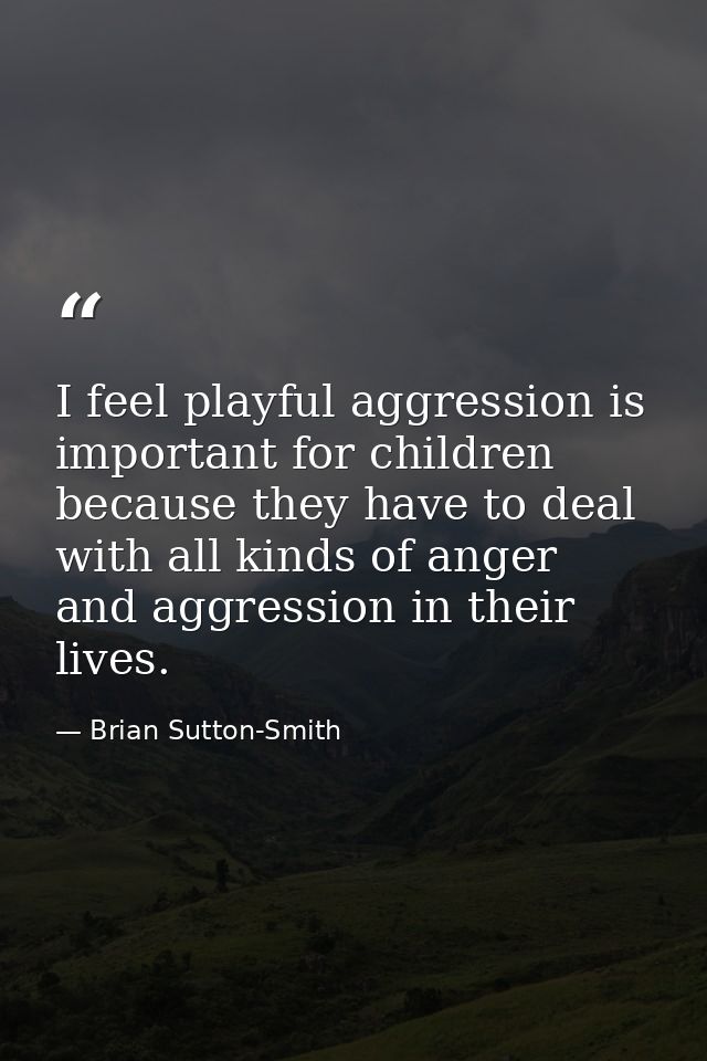 I feel playful aggression is important for children because they have to deal with all kinds of anger and aggression in  — Brian Sutton-Smith