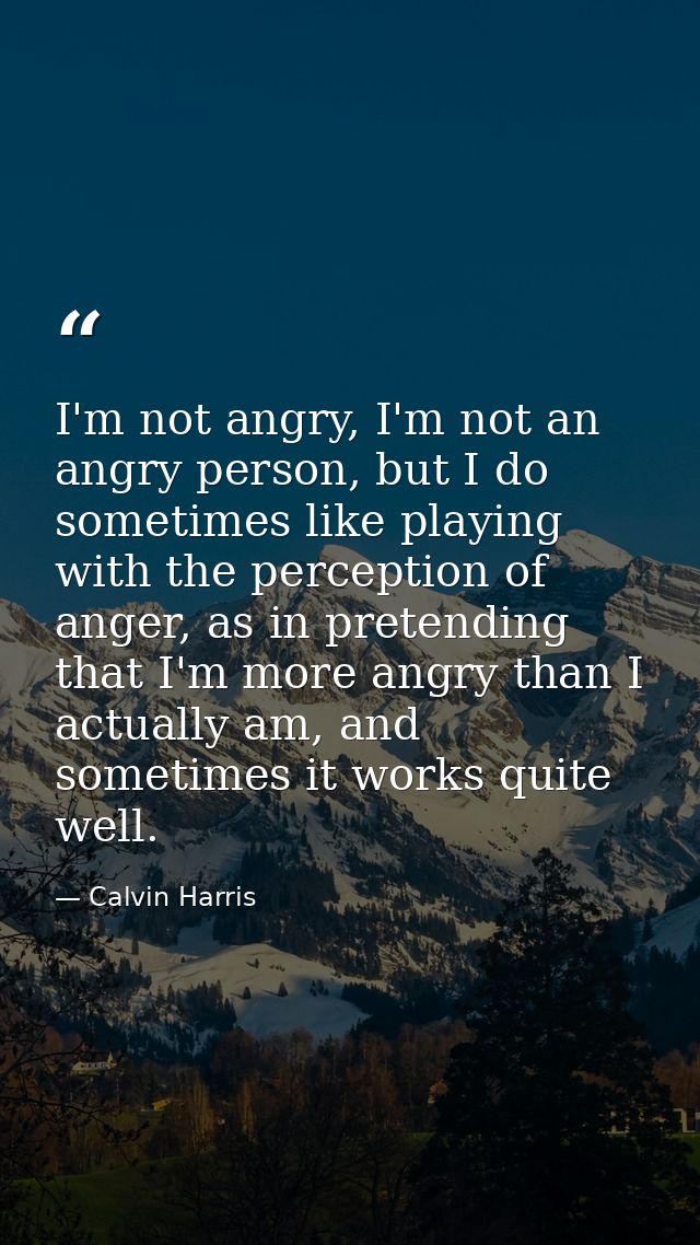 I'm not angry, I'm not an angry person, but I do sometimes like playing with the perception of anger, as in pretending t — Calvin Harris