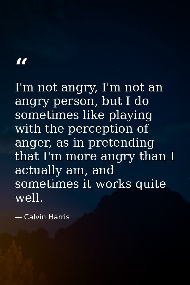 I'm not angry, I'm not an angry person, but I do sometimes like playing with the perception of anger, as in pretending t — Calvin Harris