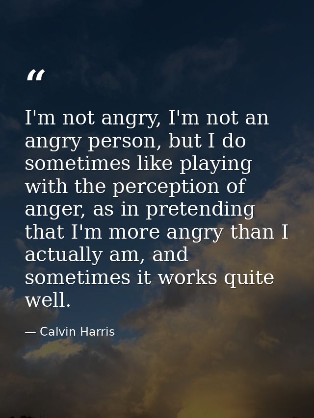 I'm not angry, I'm not an angry person, but I do sometimes like playing with the perception of anger, as in pretending t — Calvin Harris