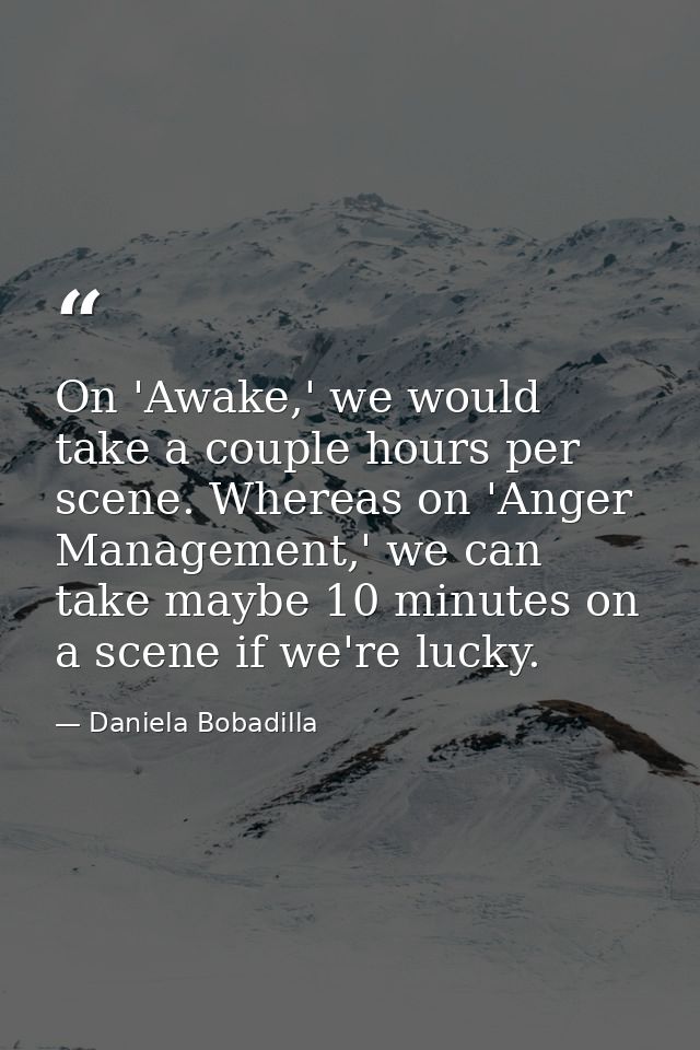 On 'Awake,' we would take a couple hours per scene. Whereas on 'Anger Management,' we can take maybe 10 minutes on a sce — Daniela Bobadilla