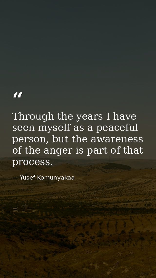 Through the years I have seen myself as a peaceful person, but the awareness of the anger is part of that process. — Yusef Komunyakaa