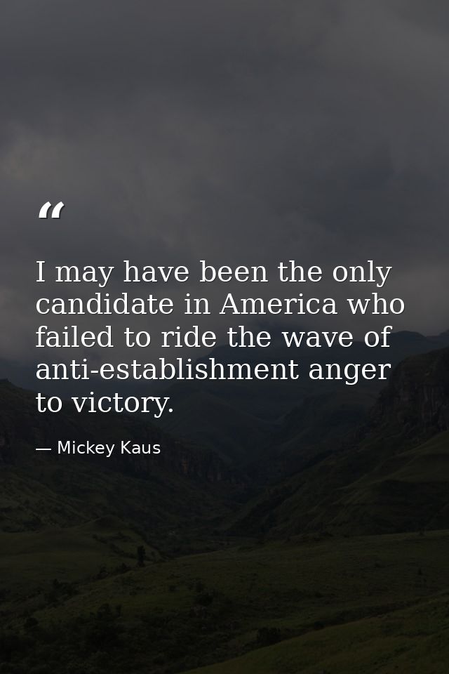 I may have been the only candidate in America who failed to ride the wave of anti-establishment anger to victory. — Mickey Kaus