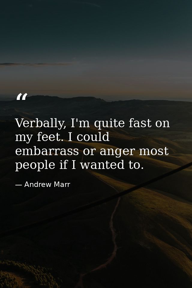 Verbally, I'm quite fast on my feet. I could embarrass or anger most people if I wanted to. — Andrew Marr