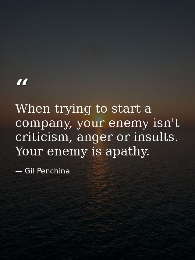 When trying to start a company, your enemy isn't criticism, anger or insults. Your enemy is apathy. — Gil Penchina