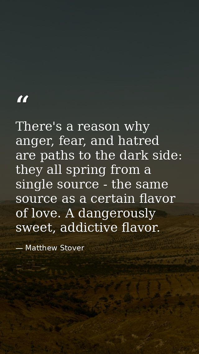 There's a reason why anger, fear, and hatred are paths to the dark side: they all spring from a single source - the same — Matthew Stover
