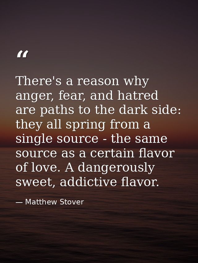 There's a reason why anger, fear, and hatred are paths to the dark side: they all spring from a single source - the same — Matthew Stover