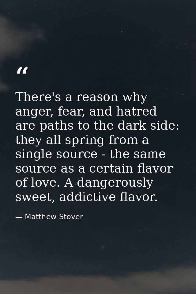 There's a reason why anger, fear, and hatred are paths to the dark side: they all spring from a single source - the same — Matthew Stover