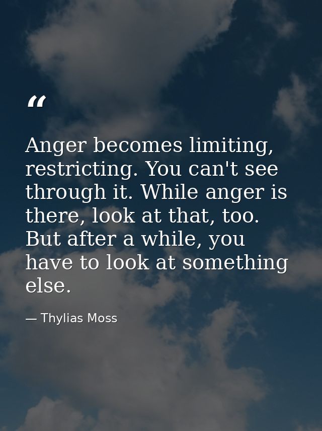 Anger becomes limiting, restricting. You can't see through it. While anger is there, look at that, too. But after a whil — Thylias Moss