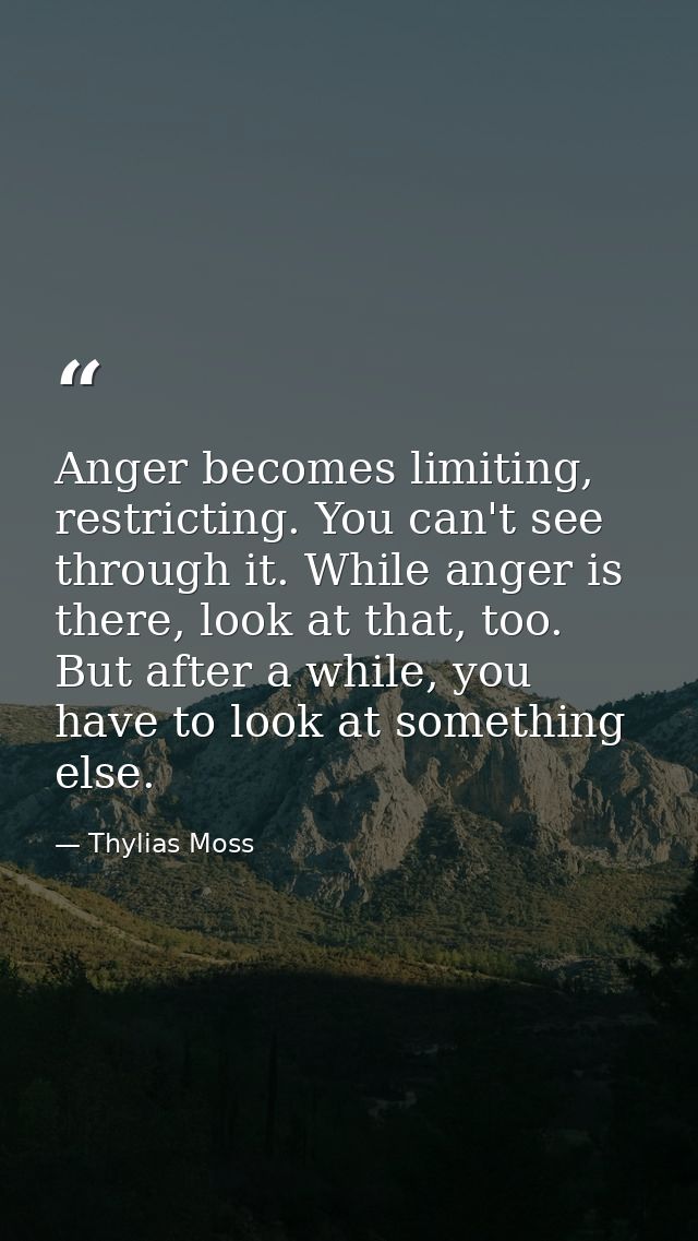 Anger becomes limiting, restricting. You can't see through it. While anger is there, look at that, too. But after a whil — Thylias Moss