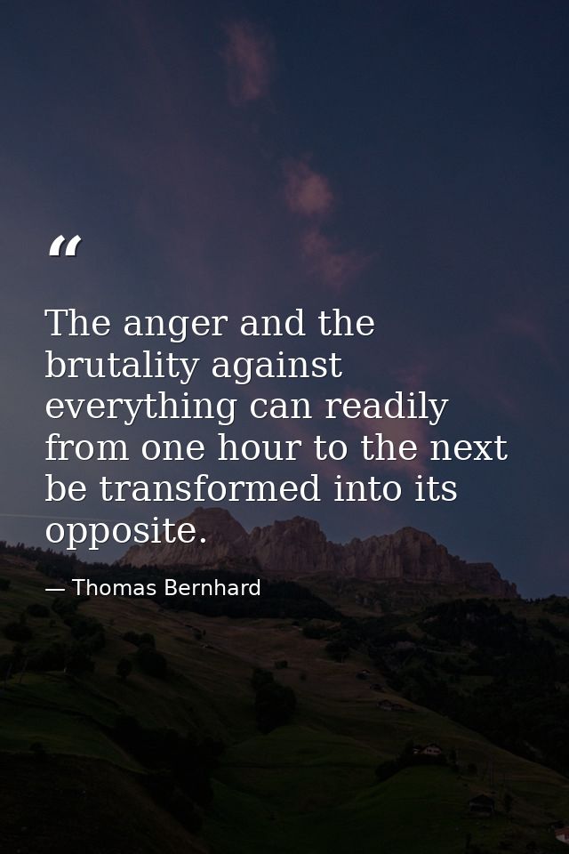 The anger and the brutality against everything can readily from one hour to the next be transformed into its opposite. — Thomas Bernhard