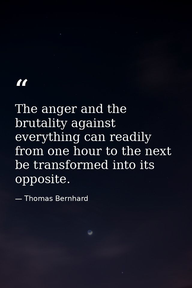 The anger and the brutality against everything can readily from one hour to the next be transformed into its opposite. — Thomas Bernhard