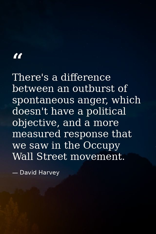 There's a difference between an outburst of spontaneous anger, which doesn't have a political objective, and a more meas — David Harvey