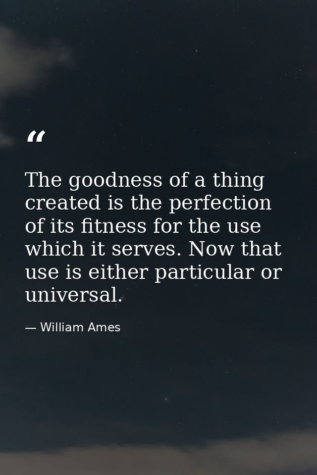 The goodness of a thing created is the perfection of its fitness for the use which it serves. Now that use is either par — William Ames