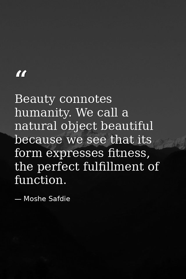 Beauty connotes humanity. We call a natural object beautiful because we see that its form expresses fitness, the perfect — Moshe Safdie