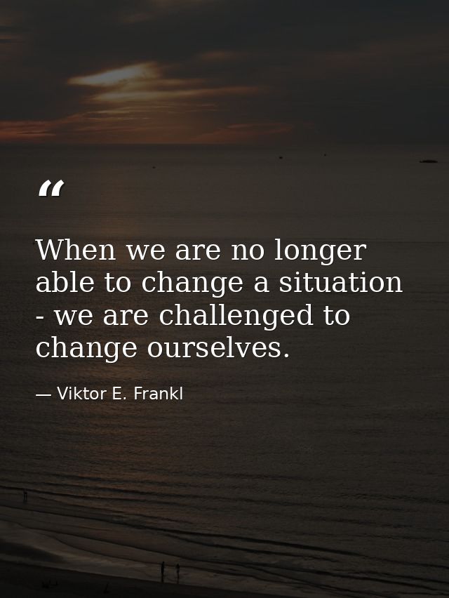 When we are no longer able to change a situation - we are challenged to change ourselves. — Viktor E. Frankl