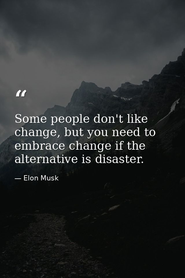Some people don't like change, but you need to embrace change if the alternative is disaster. — Elon Musk