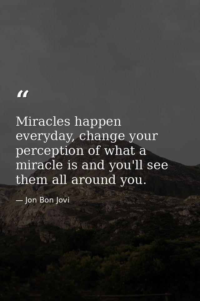 Miracles happen everyday, change your perception of what a miracle is and you'll see them all around you. — Jon Bon Jovi