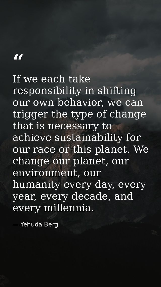 If we each take responsibility in shifting our own behavior, we can trigger the type of change that is necessary to achi — Yehuda Berg